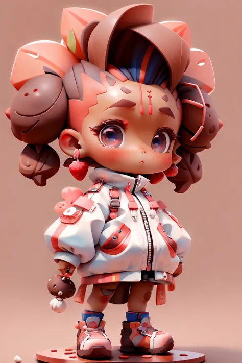 plastican00d, 1girl, chibi, Sapphire, mohawk, chocolate, sneakers, emphasis lines, Grandiose,looking at viewer, strawberry background<lora:plastican00d-000010:1>