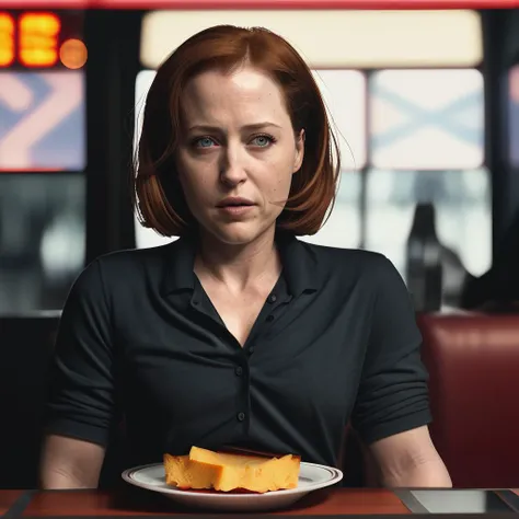 gilliananderson portrait photo of a woman working as a waitress in a diner, 4k textures, soft cinematic light, adobe lightroom, photolab, hdr, intricate, elegant, highly detailed, sharp focus, ((((cinematic look)))), soothing tones, insane details, intricate details, hyperdetailed, low contrast, soft cinematic light, exposure blend, hdr,