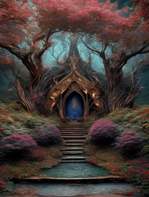 Foemina in medio silvae corpus innexa relinquit. Facies picta est ornamentis naturalibus. Imaginatio fairytale image