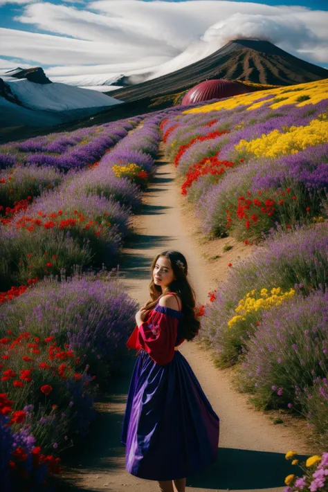 1girl, [ (colorful art by George Morland:0.8) and (Howard Finster:0.7) and (Susan Seddon Boulet:0.8) ::10], colorful RAW photo, [Dieselpunk|Baggy] flower field with Pots with flowers, majestic, surreal, landscape of a Middle Aged Weird Black and Purple ([Yucatan Peninsula:Tongariro Alpine Crossing:2]:1.3) from inside of a Casino, Snowing, Fine art, Fantasy, Impressionism, rim light, Cinematic, Ilford HP5+ 400, 800mm lens, Single Color, Diorama, overlapping compositions, 4K, Unsplash, emotional