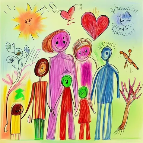 <lyco:Sketchnote:1.0> background, child's drawing, family