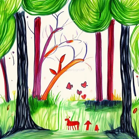 <lyco:Sketchnote:1.0> child's drawing, forest