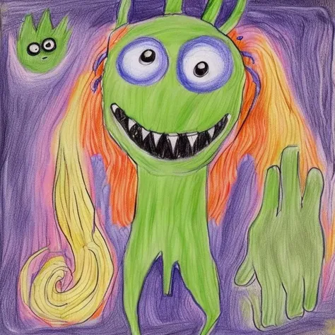 <lyco:Sketchnote:1.0>  child's drawing, monster