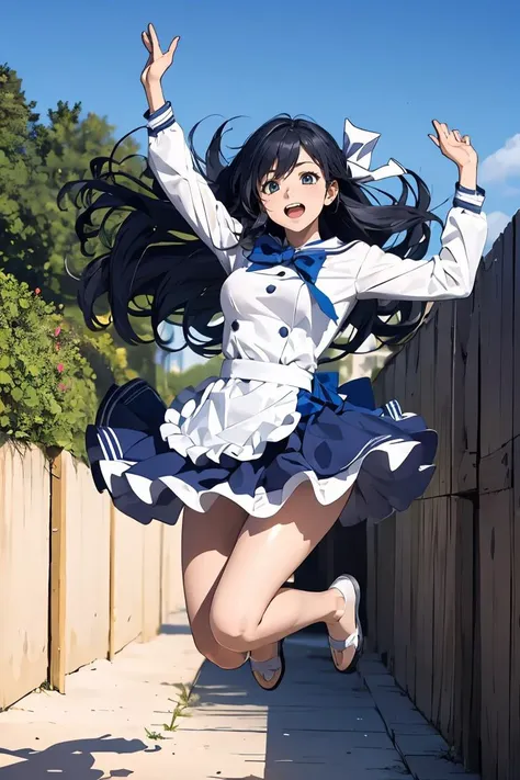 (masterpiece, best quality), 1girl, Cobalt Beachy Waves, Size F breasts, <lora:jump_20240211025113:0.8> jump,jumping,