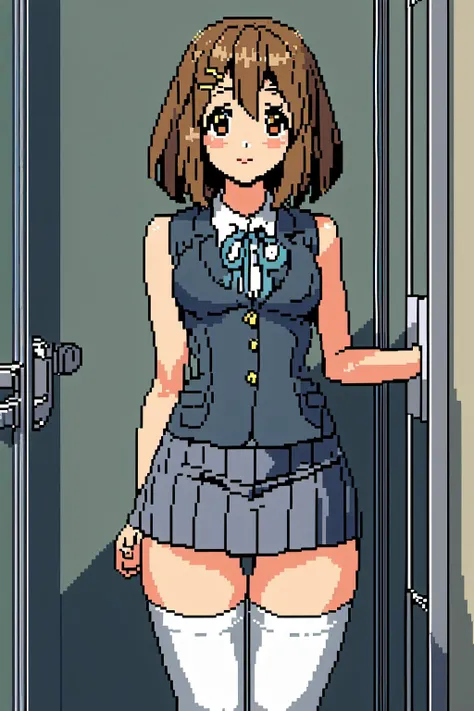 adult content, explicit content, horikoshi kouhei, 1girl, (uraraka ochako standing up against a wall:1.5), absurdres, bangs, black minidress that shows naked pussy, blush, (sexy minidress that shows legs and naked pussy:1.5), boku no hero academia, high heels sexy shoes, breasts, brown eyes, brown hair, clenched hands, commentary request, eyelashes, (full body:1.5), highres, looking down, medium breasts, medium hair, skin tight, crying, solo, sexy high heels shoes, (she is standing up:1.5), (sexy body:1.5), (show pussy:1.5), (show nipples:1.5), (tape gag:1.5), (soft light:1.5), (naked pussy with a dildo inside:1.5), (her arms are tied on her back:1.5), (collar on her neck:1.5)
