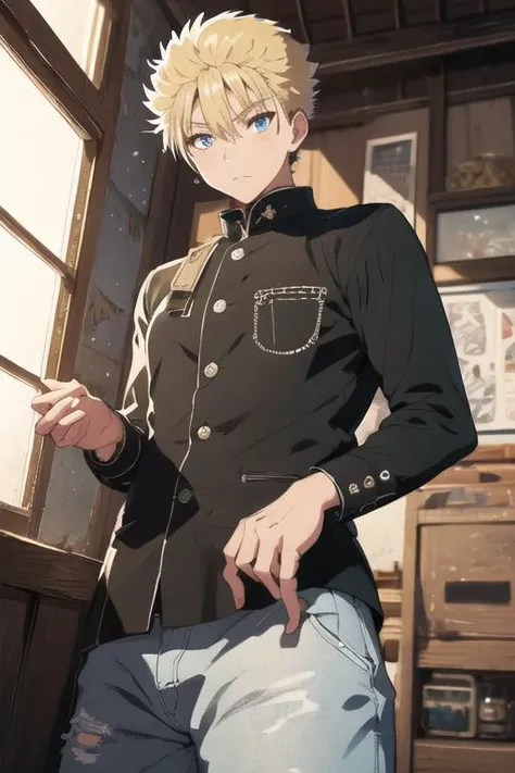 masterpiece, best quality, ultra-detailed, very detailed illustrations, extremely detailed, intricate details, highres,super complex details, extremely detailed, cowboy shot, 1boy, solo, male focus, looking at viewer, , depth of field, <lora:peter_grill:0.70>, peter_grill, , gakuran, (beautiful and detailed eyes:1.1),