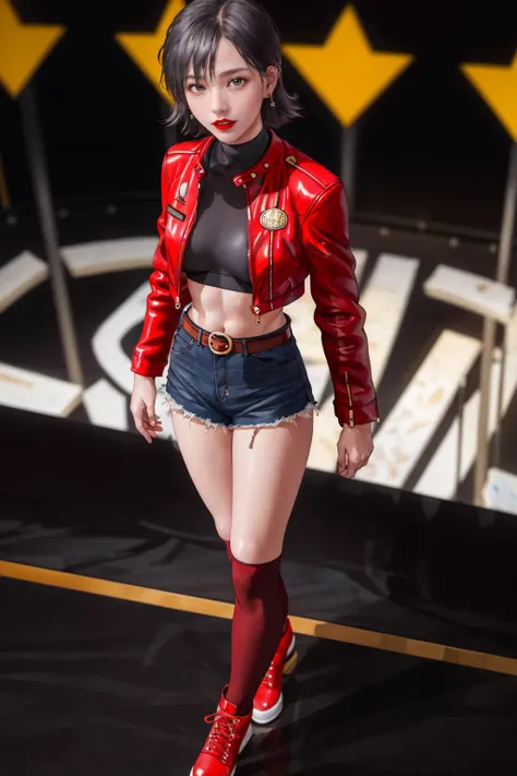 (((Highest quality: 1.4))),(An unparalleled masterpiece), (Ultra-high resolution),(Ultra-realistic 8K CG), Official Art,Large Breasts (((Adult body))), (((A girl in a sexual position))), , Punk girl with a perfect body, Jacket with metal spine,Beautiful and well-groomed face,,Detailed punk fashion,leather jacket, (Head to thigh image),(( Blonde, Long Bob )), small leather panties, Simon Bisley's urban brutalist style,Detailed street background of London,Clean abs, Complex graphics, Deep pink with white stars、Grey and white striped poison tattoo )), , ab
