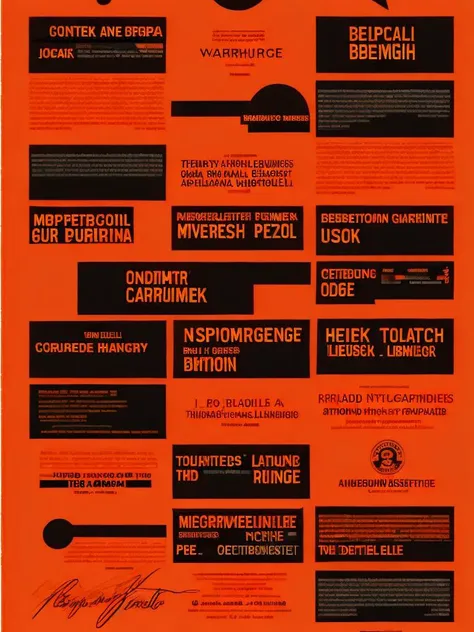 <lora:JonathanBarnbrook:1>an orange and black poster with words written in a variety of different languages by Jonathan Barnbrook