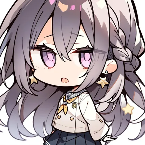 1girl,solo,chibi,chibi only,
long hair,star \(symbol\),braid,lineart,earrings,simple background,jitome,white background,looking at viewer,skirt,jewelry,hair between eyes,school uniform,pleated skirt,open mouth,transparent background,
masterpiece,best quality,very aesthetic,absurdres,<lora:sdxl_style_komowataharuka_adamw_fp8_kohakuep-V1.4-000008:1>,