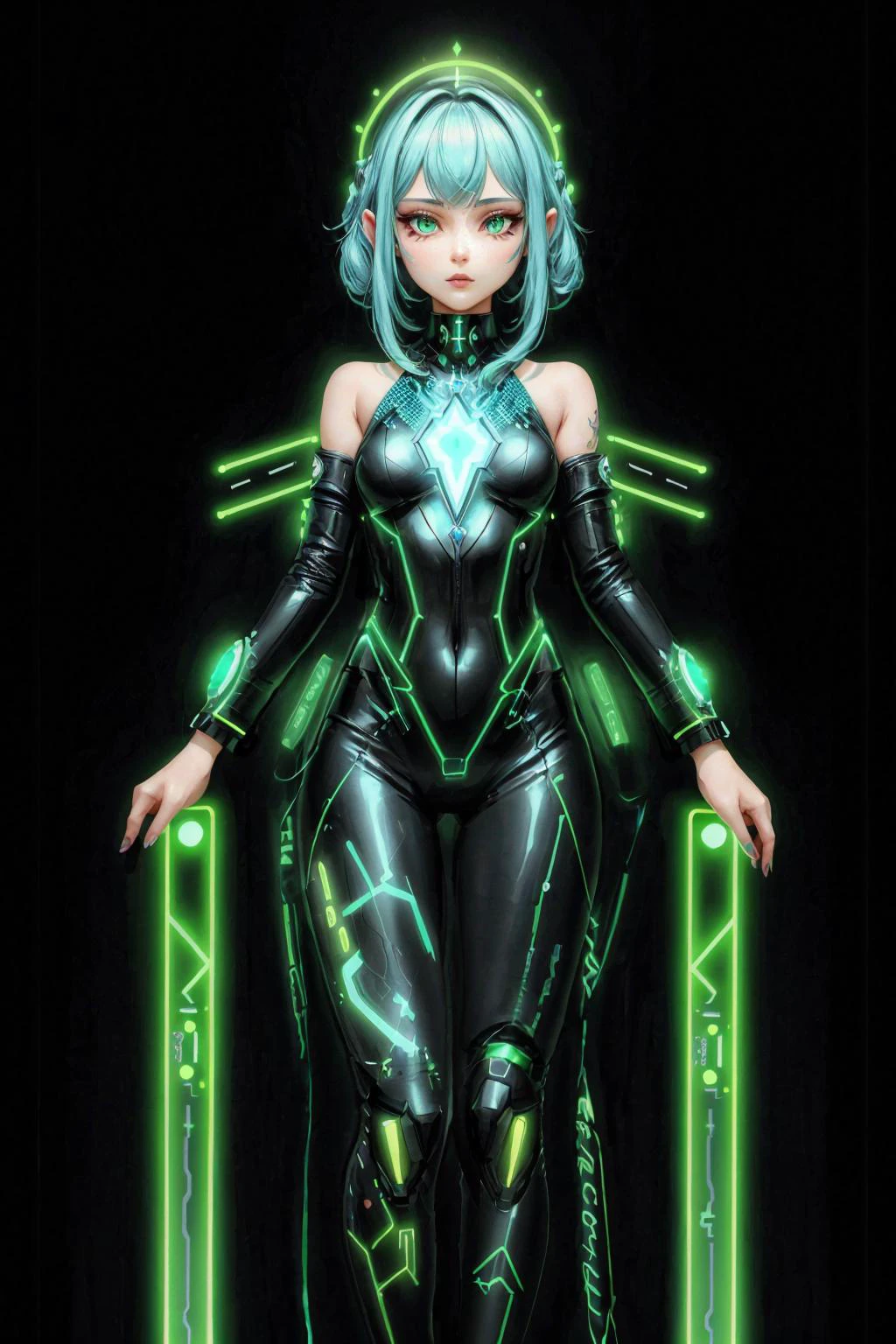 ((art by Duy Huynh )) Marchy SG as ((small breasts, young girl , slender body, )) (( ,Astra the Technomancer: Description: Astra is a techno-sorceress with circuit patterns subtly glowing beneath her skin. Her eyes emit a faint digital glow, and her hair, a vibrant shade of electric blue, defies gravity. She wears a suit adorned with glowing symbols, and her fingertips crackle with binary energy. )) , she Power Stance: Feet shoulder-width apart, fists clenched at the sides, chest forward, and head held high. and she is Disgusted - A wrinkled nose and a downturned mouth. , perfect body proportions, realistic skin details BREAK, ultrasharp, ultradetailed, perfect quality, masterpiece, intricated details, ultra clear, <lora:add_detail:0.7>, <hypernet:sxzBloom_sxzBloom:0.3>, detailed skin perfectly detailed face, sharp face, sea in background