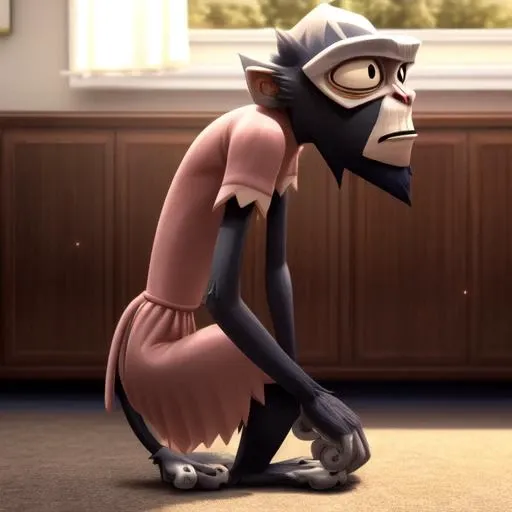 best quality, hi res, simian, lucy simian, monkey, old, primate, solo, pink dress, sfw, (light particles:1.3), black grey fur, sunlight, classroom, 2d cartoon, cartoon, tall, thin, full body, feet, detailed face, open eyes, <lora:more_details:0.6>,  <hypernet:Simian:0.8>, detailed eyes,