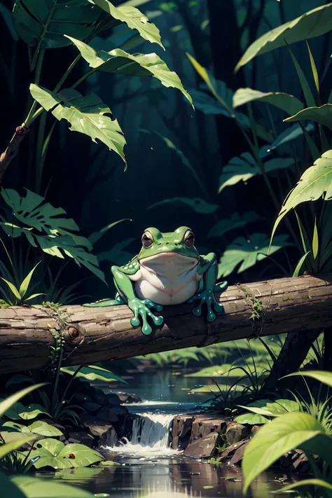 high definition, 8K resolution, frog on a log in a bog