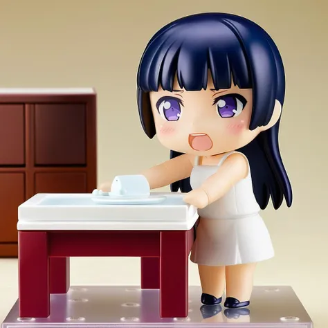 nendoroid,girl,gokou ruri,chibi,blush,open mouth,table model, house model,pastel background,white dress,ultra-detailed,masterpiece,best quality, <lora:XDetail_light:0.7> <lora:ruri_XL:0.7> <lora:nendoroid_xl_v2:0.8>