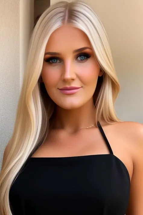 portrait of alliedunnlora wearing a black dress, looking at viewer, standing, full body shot, (high detailed skin:1.2), 8k uhd, dslr, soft lighting, high quality, film grain, Fujifilm XT3 <lora:alliedunnlora:1>