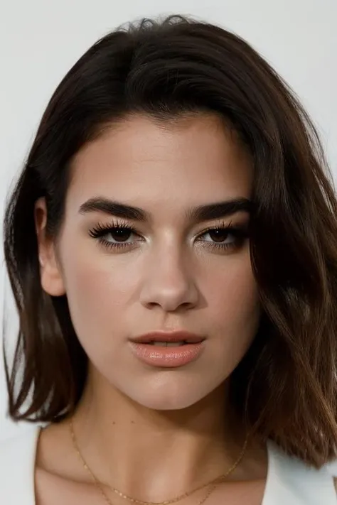 <lora:du4l1p4:0.9>, a Realistic photo of du4l1p4 woman, 1girl, solo, long hair, looking at viewer, simple background, brown hair, white background, brown eyes, lips, portrait, realistic, nose, professional Photography, Photorealistic, detailed eyes, RAW, analog, sharp focus, 8k, HD, DSLR, high quality, Fujifilm XT3, film grain, award winning, masterpiece