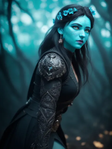 Waist insane Photography of 36 y.o. a running european female [warrior: anna kluba:marta keyne:0.4], natural skin, natural face, a turquoise eyes with circular iris, natural pose, intricate details,dark blue long skirt, red flower in hair, 
(Gorgeous Photo:1.4) of (Ultra detailed:1.4), (photorealistic:1.4),( realistic:1.4),16k, masterpiece, ((ultra detailed:1.1)), (natural skin texture:1.3), (natural skin pores:1.3), 16k textures, cinematic look, intricate,(full body:1.8),
dark fantasy style art, 16k fantasy art, fantasy style art, epic fantasy style art, fantasy art style, in style of dark fantasy art, fantasy genre portrait,
octane render, Unreal Engine 5, Cinematic, Color Grading, portrait Photography, Ultra-Wide Angle, Depth of Field, hyper-detailed, insane details, Photoshoot, Shot on 70mm lens, Tilt Blur, Shutter Speed 1/1000, F/22And, by aderek, by Pawel Tomczuk,
<lora:Anamorphic lens flare:0.2> <lora:weird future fashion_v4:0.01>
BREAK
(perfect turquoise irises, eyes with a dark border, long eyelashes:1.4),16k, masterpiece,(ultra realistic face:1.4), ((ultra detailed:1.1)), (natural skin texture:1.9),(european  face:1.4), 64k textures, cinematic look, intricate, (one small dark rose in hair:1.4),beautiful symmetrical face, cute natural makeup,
BREAK
(dark (green:blue:grey:orange:0.3)),
BREAK
(grey:black:green:yellow:0.3) light behind
<hypernet:stworki:0.3>