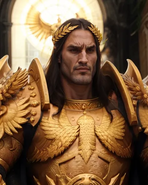 <lora:efm-l1:.7> <lora:Gigachadv1:.83> aRAW photo epic cinematic lomography, side portrait of gigachad man, wearing golden laurel wreath, giant shoulder pauldron gilded armour