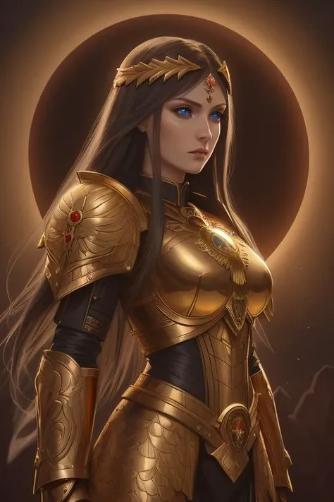(8k, RAW photo, best quality, masterpiece:1.2), modelshoot style, (dark shot:1.5), (the Emperor as a Stunningly attractive woman with onyx-colored soft hair), (armor detail:1.4), (shiny skin high detailed wax effect), long luscious hair, heroic pose, (soft warm skin with wax effect:1.3), pastel, (large blue_eyes like windows to her soul, arcane glowing eyes:1.4), (bright highlights:1.6), detailed eyes, BREAK, (soft volumetric light:1.3), (subsurface scattering:1.2), wax, (night light:1.6), global illumination, Soft Shadows, (intricate throneroom background, bokeh), Charlie Bowater, stanley artgerm lau, in the style of a detailed photo portrait, fantasy art, (she is the light piercing the eclipse:1.3), trending on Artstation, art like midjourney and Greg Rutkowski, extreme_crystalline detail, mystical, holy, (oil painting:1.3), (digital art:1.5), BREAK, (perfect symmetry, perfect composition:1.3), glorious, screen space reflections, (bloom and godrays, hdr:1.3), (full three-quarter body shot:1.2), high contrast, (gold, imperial, eagle-based iconography, righteous purity:1.3), (sexy divine_breasts:1.4), <lora:warhammer40000Emperor_v10:0.3>, <lora:epiNoiseoffset_v2:1.3>