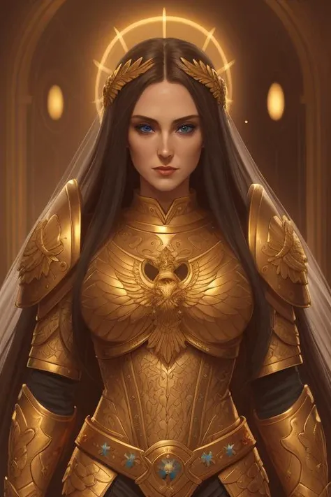 (8k, RAW photo, best quality, masterpiece:1.2), modelshoot style, (dark shot:1.5), (the Emperor as a Stunningly attractive woman with onyx-colored soft hair), (armor detail:1.4), (shiny skin high detailed wax effect), long luscious hair, heroic pose, (soft warm skin with wax effect:1.3), pastel, (large blue_eyes like windows to her soul, arcane glowing eyes:1.4), (bright highlights:1.6), detailed eyes, BREAK, (soft volumetric light:1.3), (subsurface scattering:1.2), wax, (night light:1.6), global illumination, Soft Shadows, (intricate throneroom background, bokeh), Charlie Bowater, stanley artgerm lau, a detailed photo portrait, fantasy art, artstation, she is the light piercing the eclipse, trending on Artstation, art like midjourney and Rutkowski, hyperdetailed, insane details, mystical, holy, (oil painting:1.3), (digital art:1.5), BREAK, (perfect symmetry, perfect composition:1.3), glorious, screen space reflections, screen space ambient occlusion, (hdr:1.3), (full three-quarter body shot:1.2), high contrast, (gold, imperial, eagle-based iconography, righteous purity:1.3), (divine_breasts:1.4), <lora:warhammer40000Emperor_v10:0.4>, <lora:epiNoiseoffset_v2:1.5>
