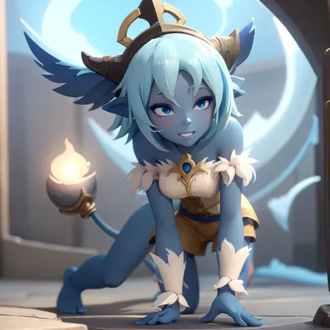 <lora:wakfu-osa> beautiful female summoner with ((blue skin)), masterpiece, high detail