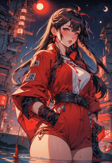(masterpiece, best quality, 4k, aesthetic),
photo of a Chinese female, thick lips, ruby eyes, Blushing, night, crescent moon, tokyo tower, Hard Lighting, (redneonstyle, glowing, red theme, neon trim,<lora:redneon-style-richy-v1:0.8>:1.2)
 <lora:AstrAnime_RETRO:1>,
<lora:add_detail:0.5>, fishingfishing linefishing rod <lora:ç»ªå¿-å¤§é±¼ goldfish:0.8>,