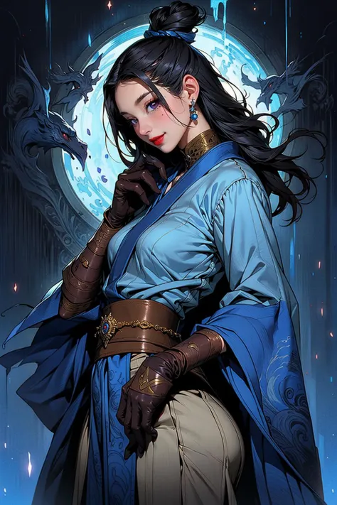 1girl, Wide hips, naughty smile, Skindentation, blush,
1girl, japanese woman, Bloodborne, jewelry, earrings, black_hair, breasts, solo, gloves, medium_breasts, blue theme, ,, <lora:Bloodborne:0.68>