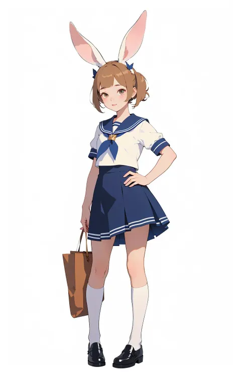 masterpiece, unity 8k wallpaper, raw photo, 1 ***********,  (rabbit ears),  Sailor's uniform, shoes, summer style, (white background:1.2), best quality, hyperdetailed,  <lora:ST_more_details:-0.75>