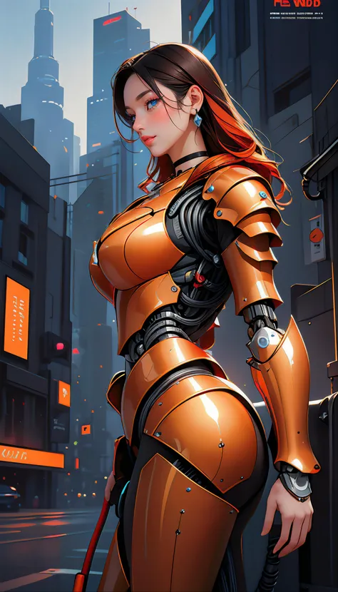 runWildcards_V10/Backgrounds-futuristic ADDCOMM
(masterpiece, realistic:1.3), (extremely intricate:1.2), (photorealistic:1.4), (extremely delicate), (ultra realistic:1.3), hyperrealistic photography, extremely detailed, edge quality, 8k resolution, UHD, HDR, RAW photo, dslr, realistic LUT, cinematic LUT, (best quality:1.3), absurdres, <lora:magof_addMoreDetailsExtra_v20:0.5>, <lora:jujoHotaru_hyperrefiner_v090:1>, <lora:envy_betterhands_beta2:1.2>, ADDBASE,
extremely detailed magazine cover-style digital painting, (magazine cover-style:1.3), adding a touch of fantasy to the scene, the text on the cover should be bold and attention-grabbing, with the title of the magazine and a catchy headline, the overall style should be modern and trendy, with a focus on fashion and fantasy, helvetica-bold ADDROW
(pale skin, detailed skin:1.3, glossy skin + shiny skin:1.1, bright front face lighting), exquisite stud earrings, necklace, lace choker, gigantic breasts, perfect hands, perfect fingers, skinny body, fit body, slim, narrow waist, narrow hip, slim legs, long legs, dynamic pose, from below, low angle view, <lora:shraffekyu_collectionOfOCsPart2_nanaseCapua:0.7>, MNarutoxAura, long hair, red hair, bare shoulders, (orange armor:1.4), robot joints, science fiction, (machine made joints:1.2), ((machanical limbs, mechanical cervial attaching to neck)), (vessels connected to tubes, mechanical vertebra attaching to back, character focus), expressionless, (wires and cables attaching to neck:1.2), (wires and cables on head:1.2),