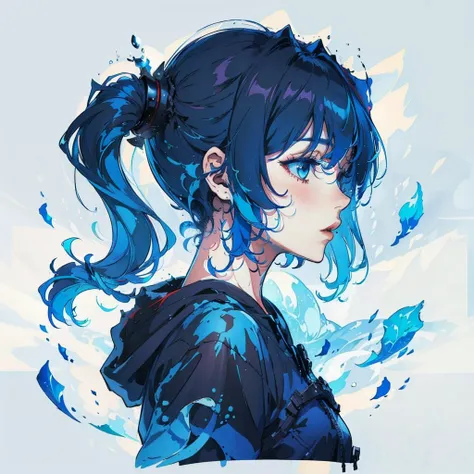 look at side,white background,a girl,blue hair,<lora:nft maker v4:0.85>
