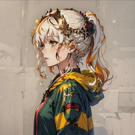 look at side,white background,a girl,gold hair,<lora:nft maker v4:0.85>