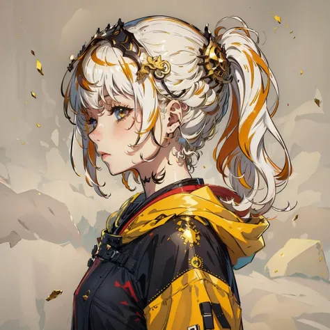 look at side,white background,a girl,gold hair,<lora:nft maker v4:0.85>
