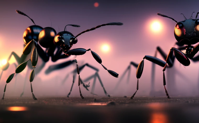 huge giant cyborg ant attacking a crowded cyberpunk city, macro_bug, (scared people running:1.3), cinematic lighting, intricate details