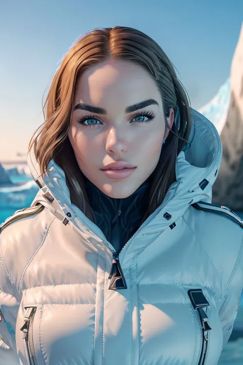 a photo of S077_MariaMartskaya, a stunning woman, on a (iceberg:1.2), wearing a (parkas), (8k, RAW photo, best quality, ultra high res, depth of field:1.2), (absurdres, intricate, photorealistic, masterpiece, ultra-detailed, Unreal Engine:1.3)