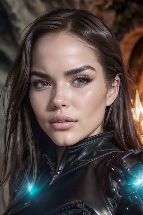 a photo of S077_MariaMartskaya, a stunning woman, in a (catacomb:1.2), wearing a (leather-outfit), holding a torch, (8k, RAW photo, best quality, ultra high res, depth of field:1.2), (absurdres, intricate, photorealistic, masterpiece, ultra-detailed, Unreal Engine:1.3)