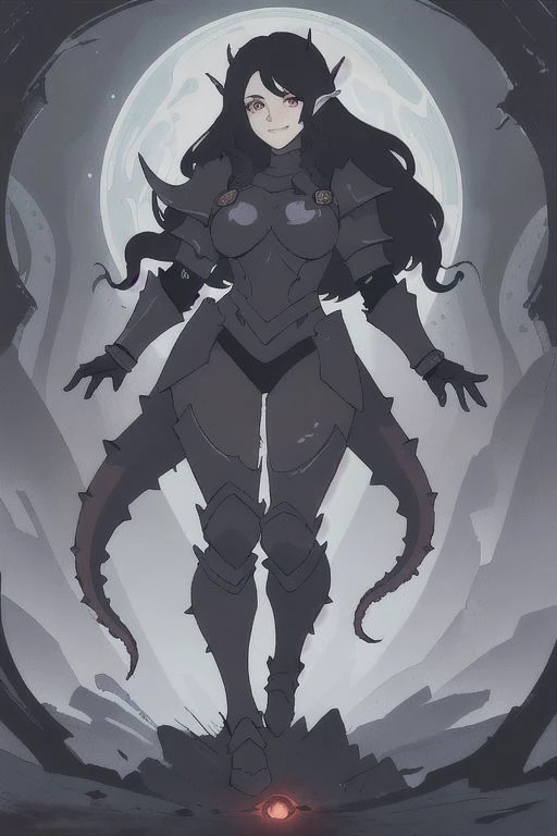 (best quality, masterpiece,ultra-detailed:1.2),full body, close up, ((crazy eyes, glowing eyes)), extreme detail, 1girl, seductive smile, ,curvy mature body, (blood on face, blood on clothes),((power armour. armored glowes)),((glowing, armor, spikes, teeth, monster, dirty, tentacles, pus, pimples, crack)) , best quality, truenurgle,black long curly hair,grey eyes, aestheticism, young, , oil painting,post-impressionist,well,indigo lighting,COOL, horror /(theme/), dark , creepy , blood , monsters , by Jason Engle , Carlos Huante , Charlie Bowater , Simon Lee , Brom, (Surrealism), dreamlike , distorted , abstract , symbolic