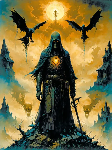 <lora:xl_more_art-full-xl:0.6> <lora:add-detail-xl:2.4> <lora:style-dark_novel-xl-by_andreac75:0.7> famous artwork by (zdzislaw beksinski:1.2), in a faraway land of wonder lived (an evil old mage:1.4), he challenged someone to a duel of wits, but his opponent didn't want to fight an unarmed man, he was proof that the universe had a sense of humor and he suffered from delusions of adequacy