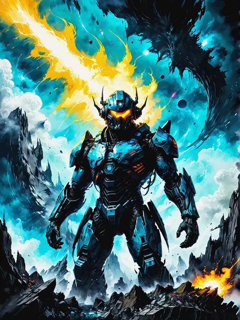 Elemental beings controlling seismic forces in Galactic war on asteroid colonies, ultra-fine digital painting, <lora:xl_more_art-full_v1:0.3>, <lora:Dark_Novel:0.7>, <lora:fracolor:0.7> fracolor
