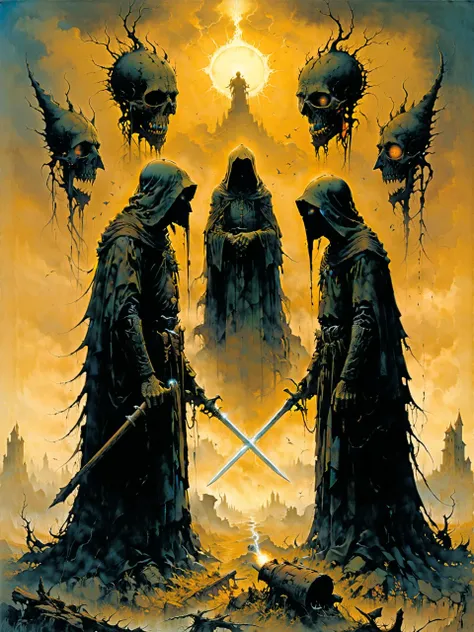 <lora:xl_more_art-full-xl:0.6> <lora:add-detail-xl:2.4> <lora:style-dark_novel-xl-by_andreac75:0.7> famous artwork by (zdzislaw beksinski:1.2), in a faraway land of wonder lived (an evil old mage:1.4), he challenged someone to a duel of wits, but his opponent didn't want to fight an unarmed man, he was proof that the universe had a sense of humor and he suffered from delusions of adequacy