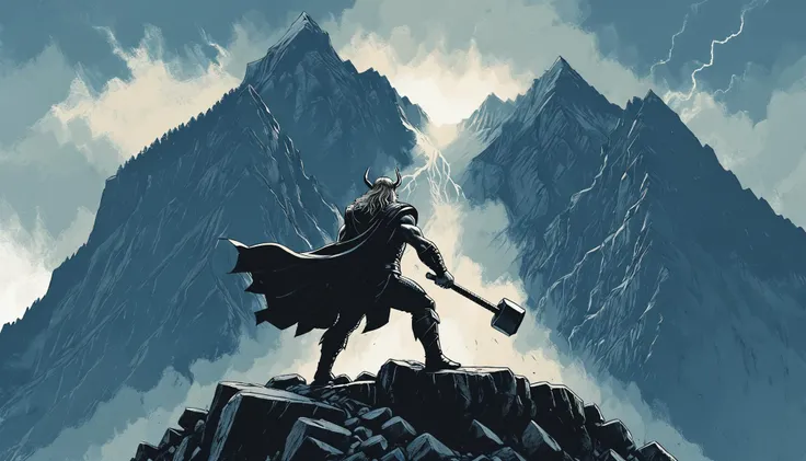Thor with his hammer   near a big mountain      <lora:Dark_Novel:0.7>