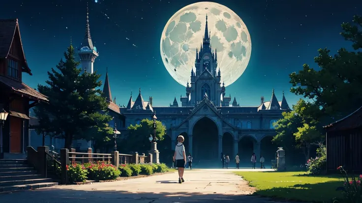 [scenario_tag landscape::-1] cyan theme, park, magical, beautiful landscape, no humans, front view, moon a perfect anime illustration, beautiful, masterpiece, best quality, perfect lighting,