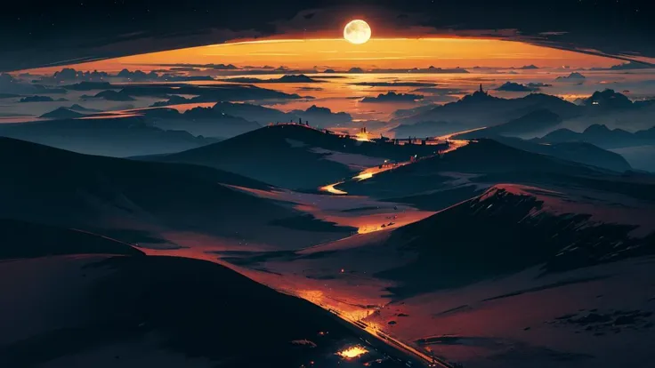 [scenario_tag landscape::-1] dark theme, dungeon, hell, beautiful landscape, no humans, from above, moon a perfect anime illustration, beautiful, masterpiece, best quality, perfect lighting,