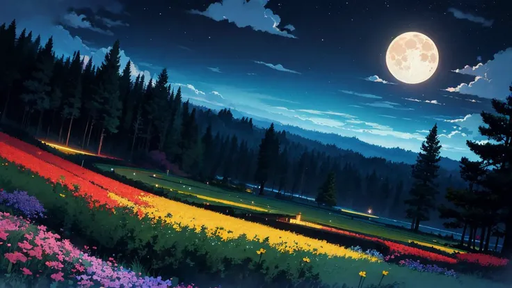 [scenario_tag landscape::-1] rainbow, colorful, bright, saturated colors, public, enchanted glade, beautiful landscape, no humans, dutch angle, moon, a perfect anime illustration, beautiful, masterpiece, best quality, extremely detailed face, perfect lighting,