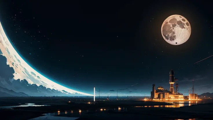 [scenario_tag landscape::-1] dark theme, spacestation, battlefield, beautiful landscape, no humans, night, moon, front view, a perfect anime illustration, beautiful, masterpiece, best quality, extremely detailed face, perfect lighting,