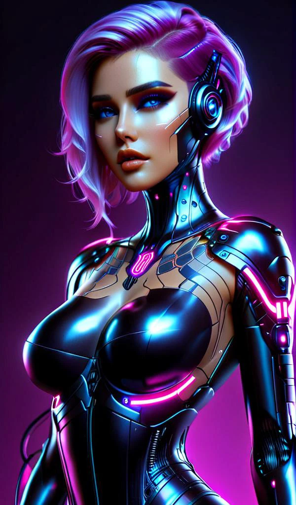 neonpunk style futuristic style biomechanical style (((Ultra-detailed, Hyper-realistic, 8k, highres, masterpiece)))1woman,breasts,hologram,makeup,multicolored_hair,solo,cybernetic,cybernetic implants,cybernetic body parts,cybernetic eye,<lora:age_slider_v2:3>,<lora:extremely_detailed:0.8>,extremely detailed,<lora:more_details:1>,<lora:DetailedEyes_V3:0.8>,kkw-detailMe-v1.0,kkw-b-bb,<lora:zavy-cbrpnk-sdxl:0.8>,zavy-cbrpnk,faceplate,<lora:Neon_Cyberpunk_SDXL:0.8>,cyberbody,neonbody,lightstreak,holodrift,cablelink,, blend of organic and mechanical elements, futuristic, cybernetic, detailed, intricate, sleek, modern, ultramodern, high tech, detailed, cyberpunk, vaporwave, neon, vibes, vibrant, stunningly beautiful, crisp, detailed, sleek, ultramodern, magenta highlights, dark purple shadows, high contrast, cinematic, ultra detailed, intricate, professional