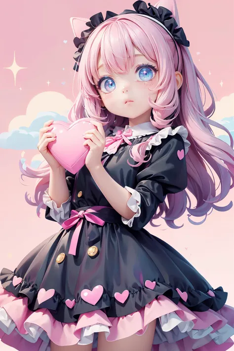 masterpiece, absurdres,
a girl in a dress holding a heart in her hand and a pink background with a white cloud in the sky, Alice Prin, official art, a manga drawing, pastel colors, kawaiitech, rococo,
<lora:age_slider_v2:-4>
<lora:KawaiiTech:1>