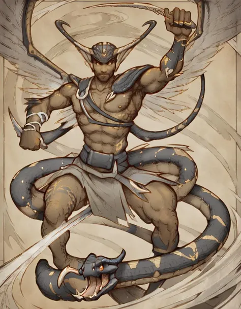 <lora:rtl1:1>rtl1 man holding sword pointed towards the ground, wings, cobra
drawn, illustrated