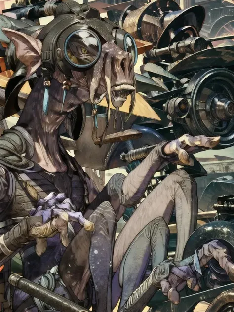 masterpiece, <lora:sebulba:1> sebulba, with goggles, riding a rusting space bike, action shot, very vivid lighting, detailed, (vibrant, photo realistic, realistic, sharp focus), <lora:add_detail:0.8>, <lora:hotarublurbk_v100:-1>
