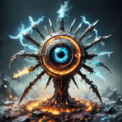 a (((floating)))  android eye that is made up of a [clock| gear], <lora:faize:0.8> faize  [ :that is a assassin robot [overlord| mech planet] :.3] <lora:xl_more_art-full_v1:.5>, sharp instruments and arching electricity, powered by a Kugelblitz  drive, in a apocalyptic  wasteland,  <lora:CelestialPunkAI:.4>  s0lar,  <lora:TeslaPunkAIv2:.2> t3slapunkai,