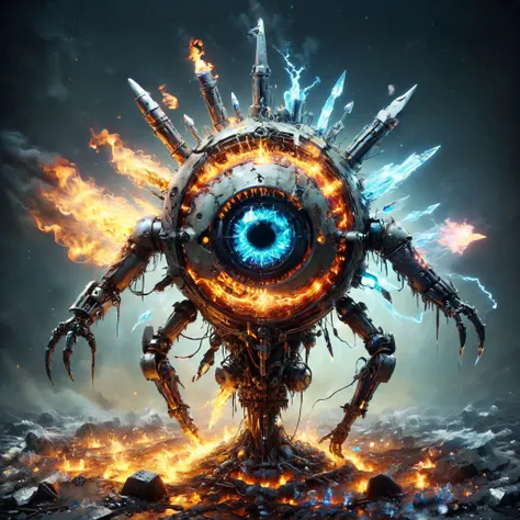 a (((floating)))  android eye that is made up of a [clock| gear], <lora:faize:0.8> faize  [ :that is a assassin robot [overlord| mech planet] :.3] <lora:xl_more_art-full_v1:.5>, sharp instruments and arching electricity, powered by a Kugelblitz  drive, in a apocalyptic  wasteland,  <lora:CelestialPunkAI:.4>  s0lar,  <lora:TeslaPunkAIv2:.2> t3slapunkai,