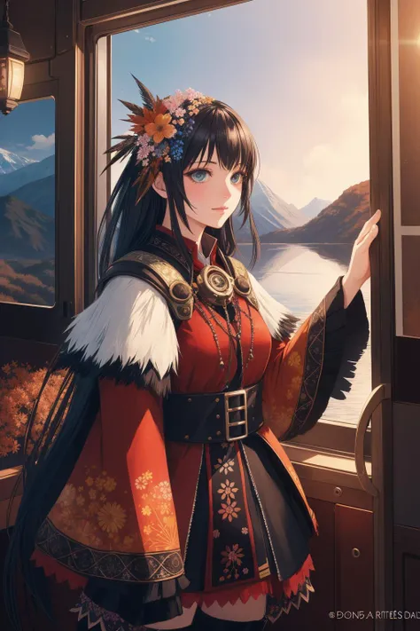 1girl, (portrait art stylized by Peter Smeeth:0.8) , realism art, dramatic Cosplay Photograph, autumn blossoms and mountains, concept art, overhead angle of a Islandpunk Award-Winning traditional Digital Age ([Orion|Bus]:1.3) , it is with Moist patterns, it is anthropomorphic reimagined as a Bloodborne game boss character, inside a Lifeless water, Foggy conditions, tilt shift, Awe, Cybergoth Art, volumetric lighting, film grain, Canon eos 5d mark 4, Fish-eye Lens, four colors, layered textures, Batik, Best quality, most beautiful artwork in the world, classic, 3d model, D&D